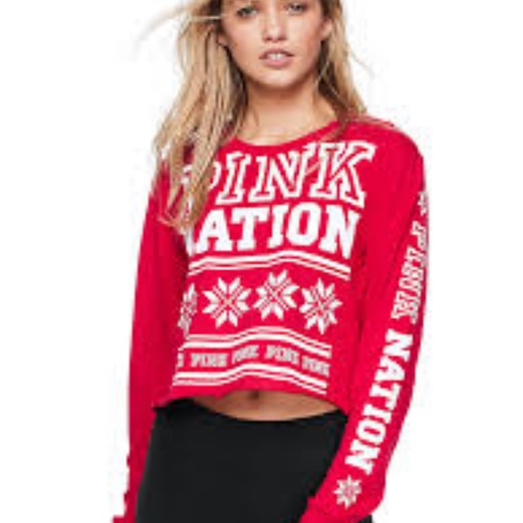 PINK Victoria's Secret Tops - NEW Campus Cropped Long Sleeve Tee Campus Cropped